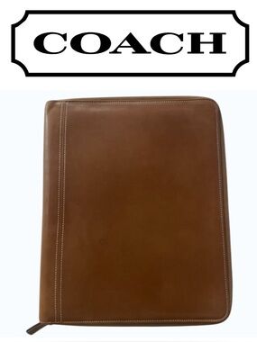 Coach Vintage Brown Leather Bi-fold Portfolio Notebook Organizer 12.5" x 10"